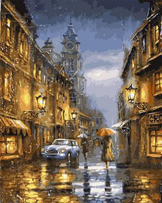 картина по номерам на холсте Рыжий кот Дождь в ярком городе 40х50 Х купить в Интернет магазине